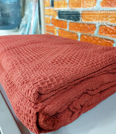 Şaheser %100 Pamuk Çift Kişilik Pike 240x220 (Tek Pike)-Brick Red
