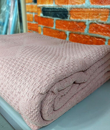2 Adet Şaheser %100 Pamuk Çift Kişilik Pike 240x220 (Tek Pike)-Pudra