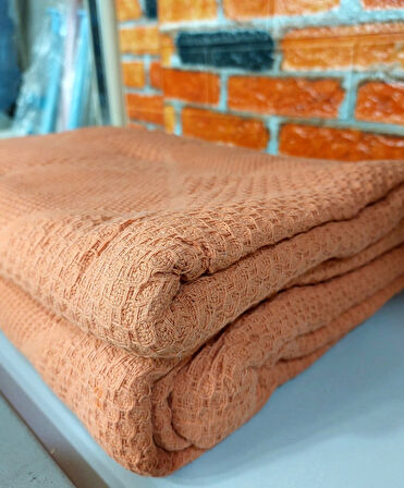 2 Adet Şaheser %100 Pamuk Çift Kişilik Pike 240x220 (Tek Pike)-Portakal