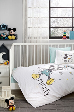 Özdilek Ranforce Lisanslı Bebek Beşik Nevresim Takımı-Mickey Mouse Goodnight