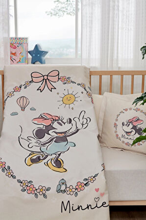Özdilek Ranforce Lisanslı Bebek Beşik Nevresim Takımı-Minnie Mouse Sunshine