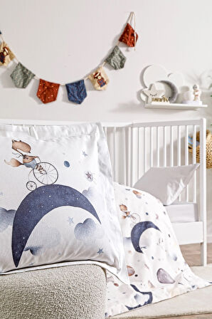 Özdilek Ranforce Bebek Beşik Nevresim Takımı-Cute Space Krem