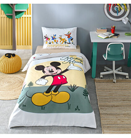 Özdilek Lisanslı Fitted Çarşaflı Tek Kişilik Çocuk Nevresim Takımı-Mickey Nomadic Sarı