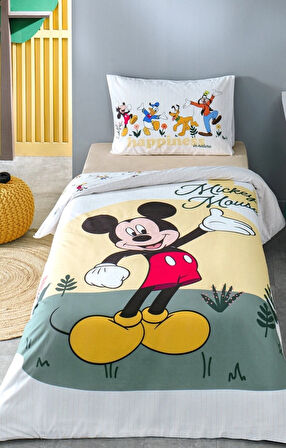 Özdilek Lisanslı Fitted Çarşaflı Tek Kişilik Çocuk Nevresim Takımı-Mickey Nomadic Sarı