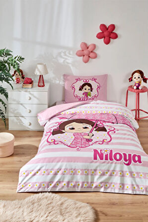 Özdilek Lisanslı Fitted Çarşaflı Tek Kişilik Çocuk Nevresim Takımı-Niloya Yağmur Pembe