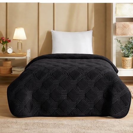 Özdilek Trendy Embos Tek Kişilik Battaniye(155x220)-Art Deco Jet Black
