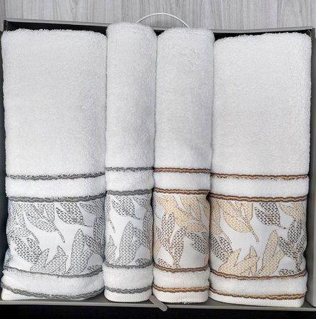 Özdilek 4 Parça Hamam Seti -Frond Gri Kahve- (Banyo Havlusu Büyük Boy), Havlu Seti