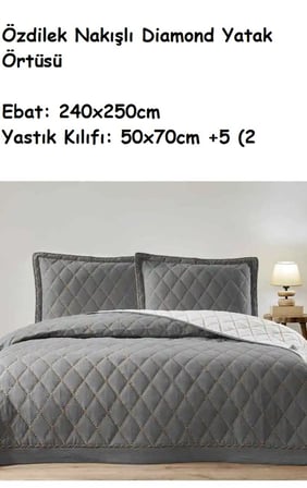 Özdilek Nakışlı -Diamond Antrasit- Çift Kişilik Yatak Örtüsü (240x250)