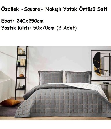Özdilek Nakışlı -Square Antrasit- Çift Kişilik Yatak Örtüsü (240x250)
