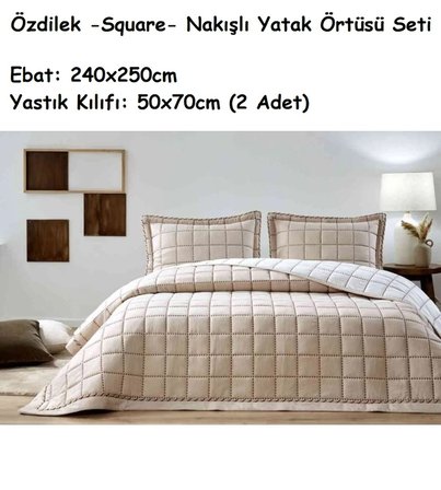 Özdilek Nakışlı -Square Bej- Çift Kişilik Yatak Örtüsü (240x250)