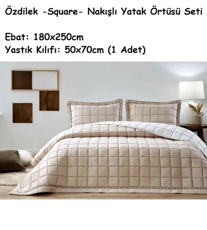 Özdilek Nakışlı -Square Bej- Tek Kişilik Yatak Örtüsü (180x250)