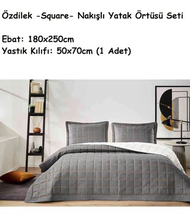 Özdilek Nakışlı -Square Antrasit- Tek Kişilik Yatak Örtüsü (180x250)