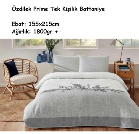 Özdilek Prime -Helecho Gri- Tek Kişilik Battaniye (155x215)