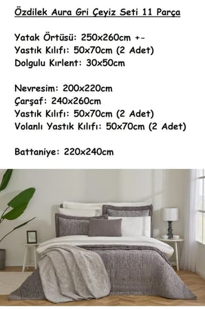 Özdilek 11 Parça -Aura Gri- Çeyiz Seti