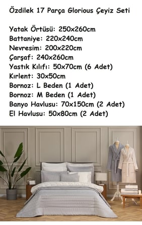 Özdilek 17 Parça -Glorious Gri- Çeyiz Seti
