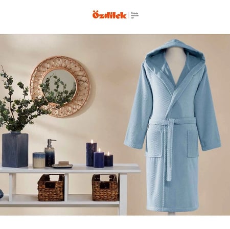Özdilek Tek Bornoz Kapşonlu Kadife Pamuk-Bright Mavi (XL Beden)