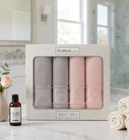 Özdilek Best Hamam Seti, Banyo Havlu Takımı-Camellia Gri Pudra