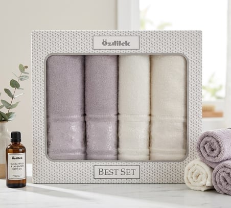 Özdilek Best Hamam Seti, Banyo Havlu Takımı-Camellia Gri Krem