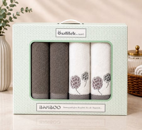 Özdilek Bamboo Hamam Seti, Banyo Havlu Takımı-Phlox Antrasit Beyaz