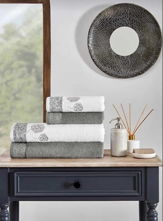 Özdilek Bamboo Hamam Seti, Banyo Havlu Takımı-Phlox Antrasit Beyaz