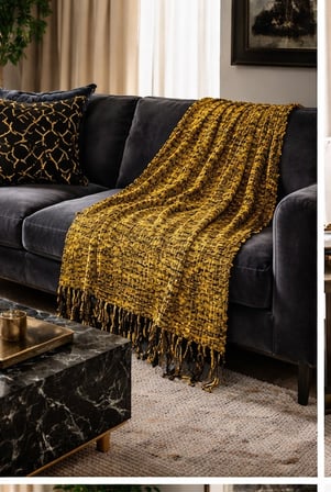 Mandaş el dokuma Yeni Nesil  koltuk şalı  170*170 1 li pk Gold/ Siyah