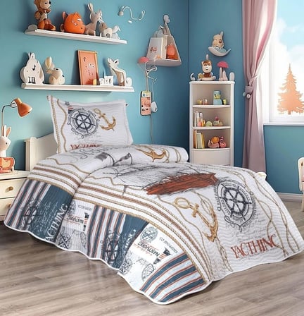 Belenay Dijital -Gemici- Tek Kişilik Kapitone Yatak Örtüsü (175x240)