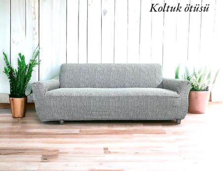 Altınkoza Still Jakarlı Streç Maxi Takım Koltuk Örtüsü (3+3+1+1)-K.Beyaz