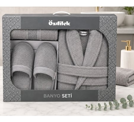 Özdilek Colourist Gümüş Kişisel Banyo Bornoz Seti (XL Beden)