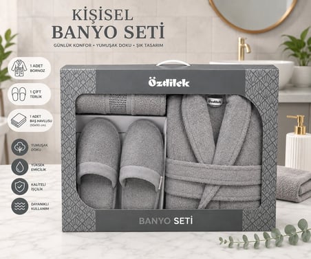 Özdilek Colourist Gümüş Kişisel Banyo Bornoz Seti (XL Beden)