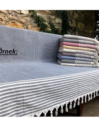 Pamuklu Kaymaz Hasır Dokuma Maxi Boy Kolları Örten Koltuk Örtüsü (180x310) - Bordo