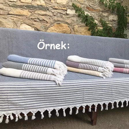 Pamuklu Kaymaz Hasır Dokuma Maxi Boy Kolları Örten Koltuk Örtüsü (180x310) - Kahverengi