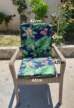 4 Adet Rattan Arkalıklı Sandalye Minderi (Kalınlık 4cm)-Tropikal Yeşil