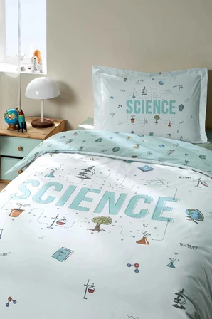 Özdilek Ranforce -Science Mint- Lastikli Çarşaflı Tek Kişilik Çocuk Nevresim Takımı