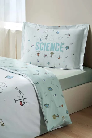 Özdilek Ranforce -Science Mint- Lastikli Çarşaflı Tek Kişilik Çocuk Nevresim Takımı