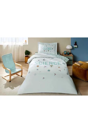 Özdilek Ranforce -Science Mint- Lastikli Çarşaflı Tek Kişilik Çocuk Nevresim Takımı