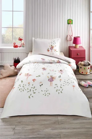 Özdilek Ranforce -Fairy Blossom Pembe- Lastikli Çarşaflı Tek Kişilik Çocuk Nevresim Takımı