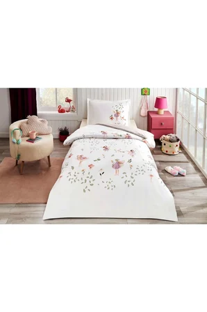 Özdilek Ranforce -Fairy Blossom Pembe- Lastikli Çarşaflı Tek Kişilik Çocuk Nevresim Takımı