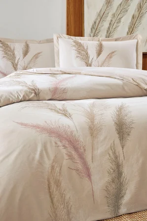 Özdilek Ranforce -Miscanthus Krem- Lastikli Çarşaflı Tek Kişilik Nevresim Takımı