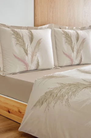 Özdilek Ranforce -Miscanthus Krem- Lastikli Çarşaflı Tek Kişilik Nevresim Takımı