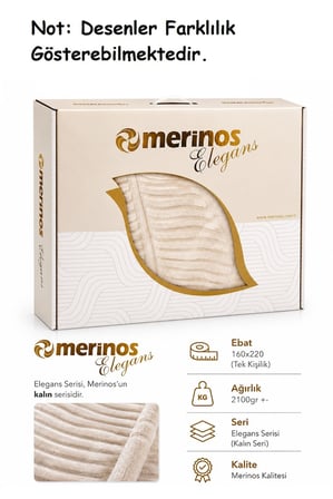 Merinos Elegans Kalın Embos Tek Kişilik Kutulu Battaniye (160x220) - Bej