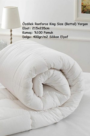 Özdilek Ranforce (%100 Pamuk Kumaş) Battal Boy Çift Kişilik (King Size) Yorgan (215x235)-Beyaz