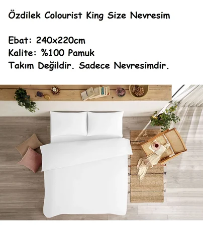 Özdilek Colourist -Beyaz Beyaz- Battal Çift Kişilik (King Size) Nevresim (Sadece Nevresim İçerir)
