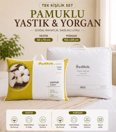 Özdilek Doğal 1 Adet Pamuk Yorgan + 1 Adet Pamuk Yastık (Tek Kişilik Set)