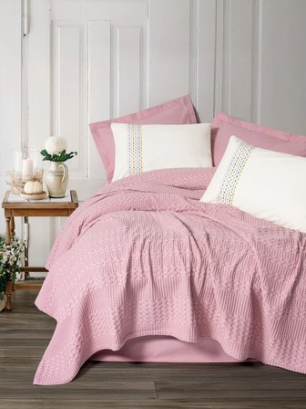 Cottonbox Aura -Pebble Pembe- Lastikli Çarşaflı Tek Kişilik Pike Takımı