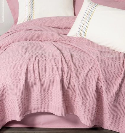 Cottonbox Aura -Pebble Pembe- Lastikli Çarşaflı Tek Kişilik Pike Takımı