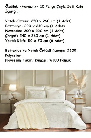 Özdilek -Harmony Krem- 10 Parça Çift Kişilik Çeyiz Seti