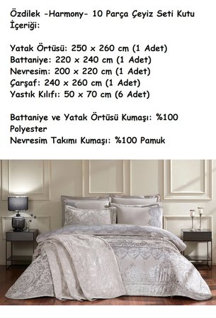 Özdilek -Harmony Gümüş- 10 Parça Çift Kişilik Çeyiz Seti