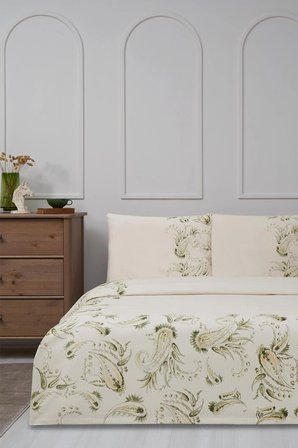 Özdilek Rf -Paisley Wind Bej- Lastikli Çarşaflı Çift Kişilik Pike Takımı