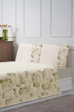 Özdilek Rf -Paisley Wind Bej- Lastikli Çarşaflı Çift Kişilik Pike Takımı