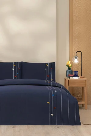 Özdilek Rf -Fore Shore Lacivert- Lastikli Çarşaflı Çift Kişilik Pike Takımı
